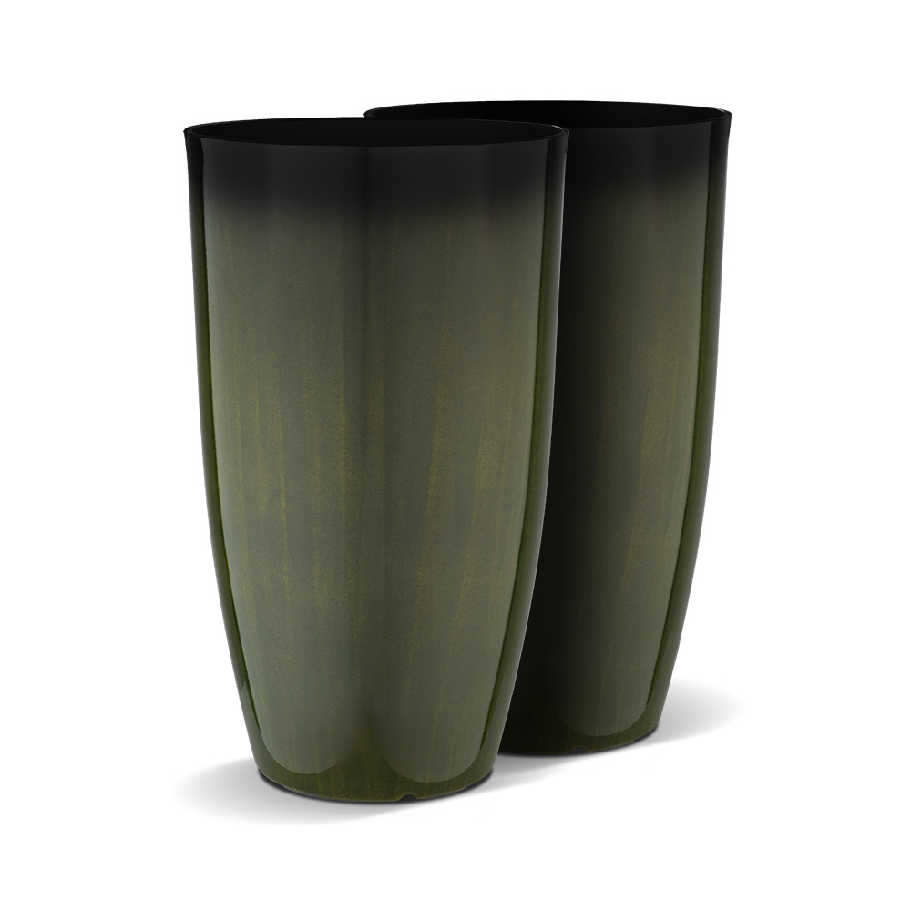 Round Planter Tall Dark Green 12" x 21"