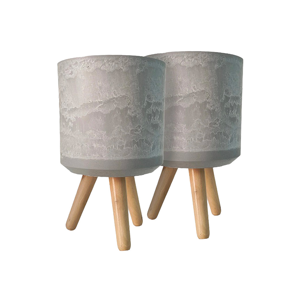 Round Planter Wood Stand Gray 10" x 16"