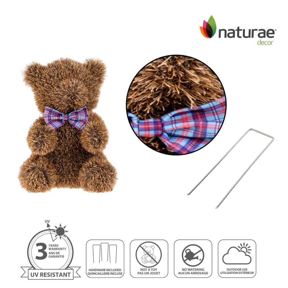 Topiaire de Jardin Naturae Decor ours brun avec nœud papillon - topiaire en pelouse artificielle pour jardin- 13 po – Image 4