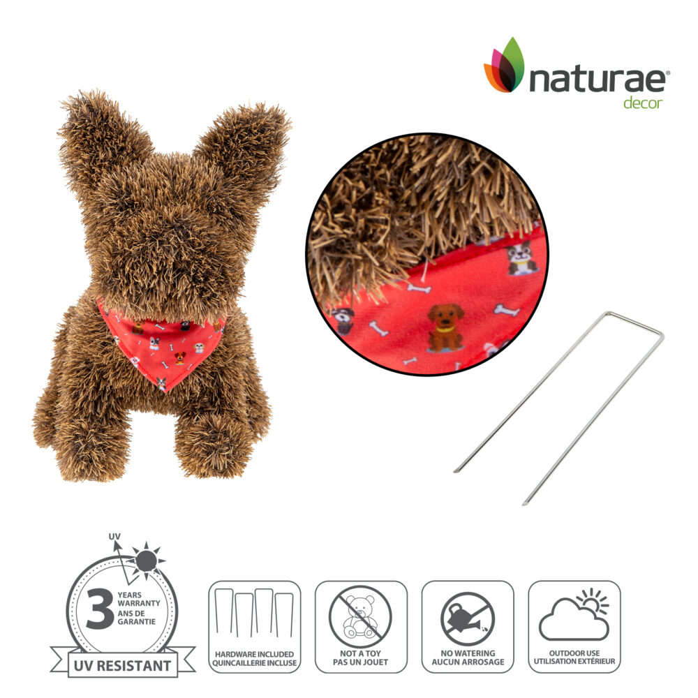 Topiaire de Jardin Naturae Decor chien frenchie avec nœud papillon - topiaire en pelouse artificielle pour jardin- 14 po – Image 3